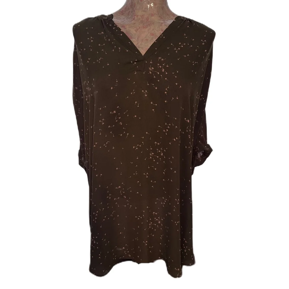 A.N.A A New Approach Women’s V-Neck Olive Green Dandelion Blouse Size‎ XL - Picture 5 of 15